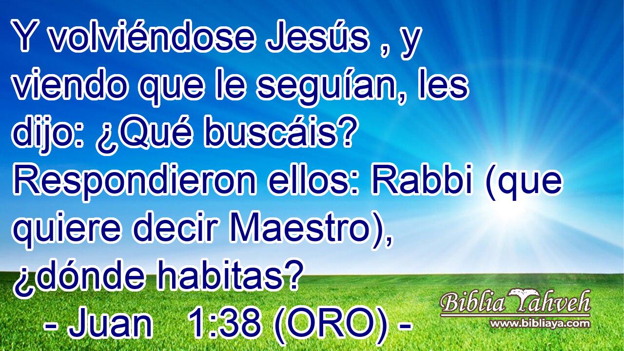  Y volviéndose Jesús , y viendo que le seguían, les dijo: ¿Qué buscáis? Respondieron ellos: Rabbi (que quiere decir Maestro), ¿dónde habitas? 