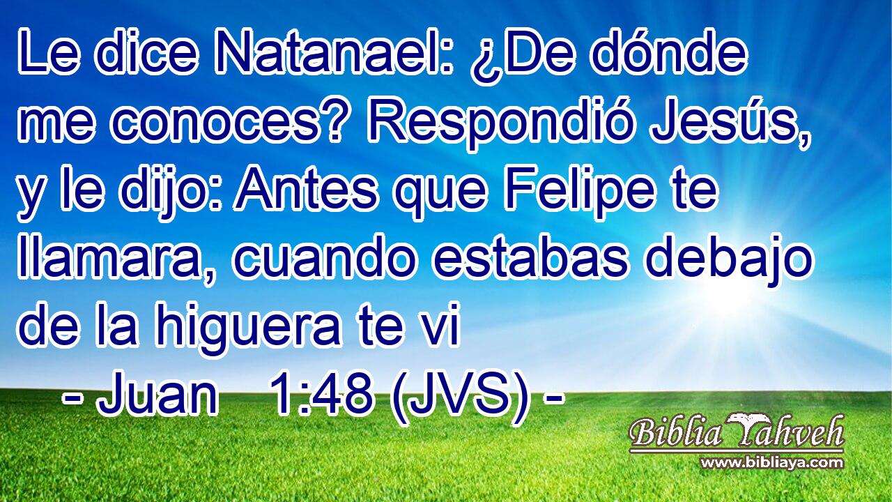 Le dice Natanael: ¿De dónde me conoces? Respondió Jesús, y le dijo: Antes que Felipe te llamara, cuando estabas debajo de la higuera te vi