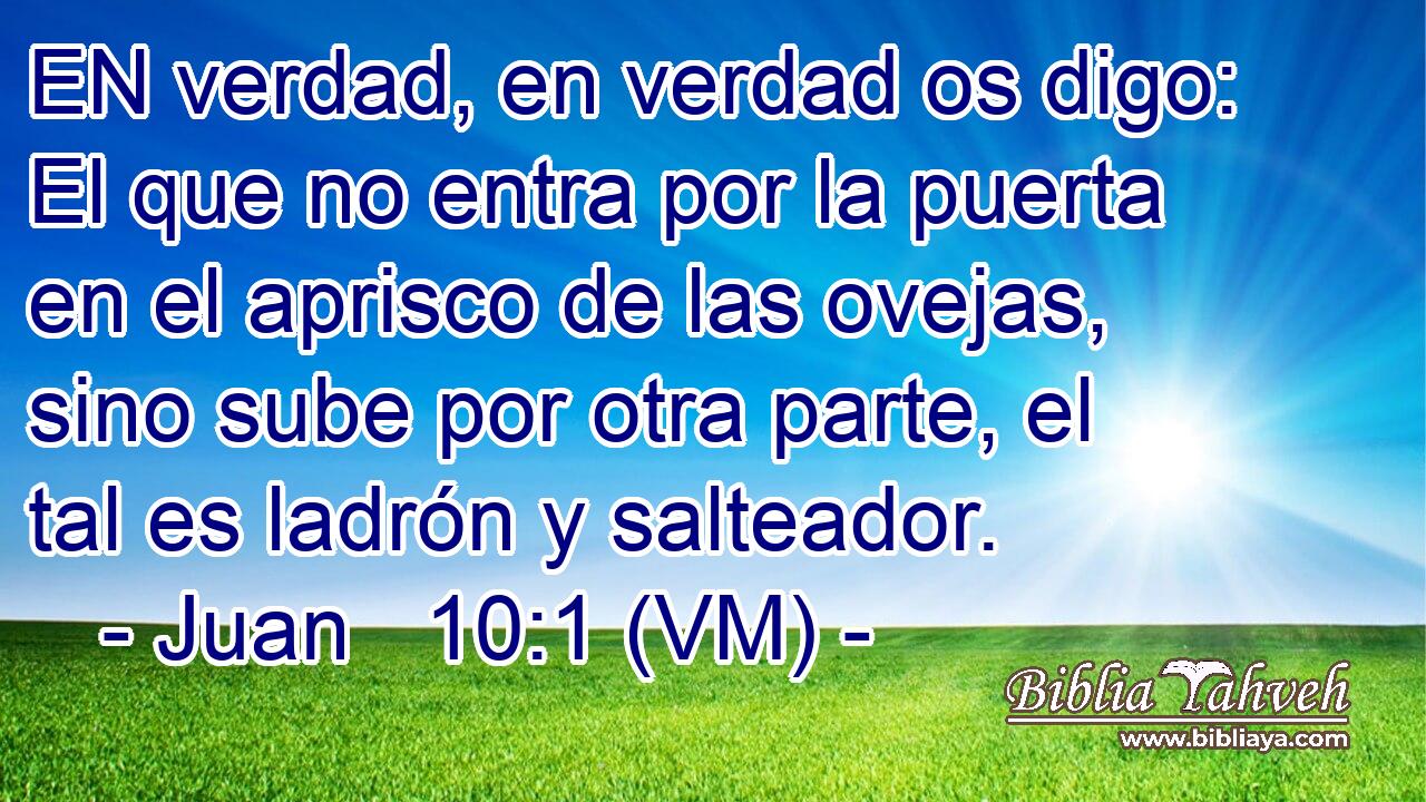  EN verdad, en verdad os digo: El que no entra por la puerta en el aprisco de las ovejas, sino sube por otra parte, el tal es ladrón y salteador. 