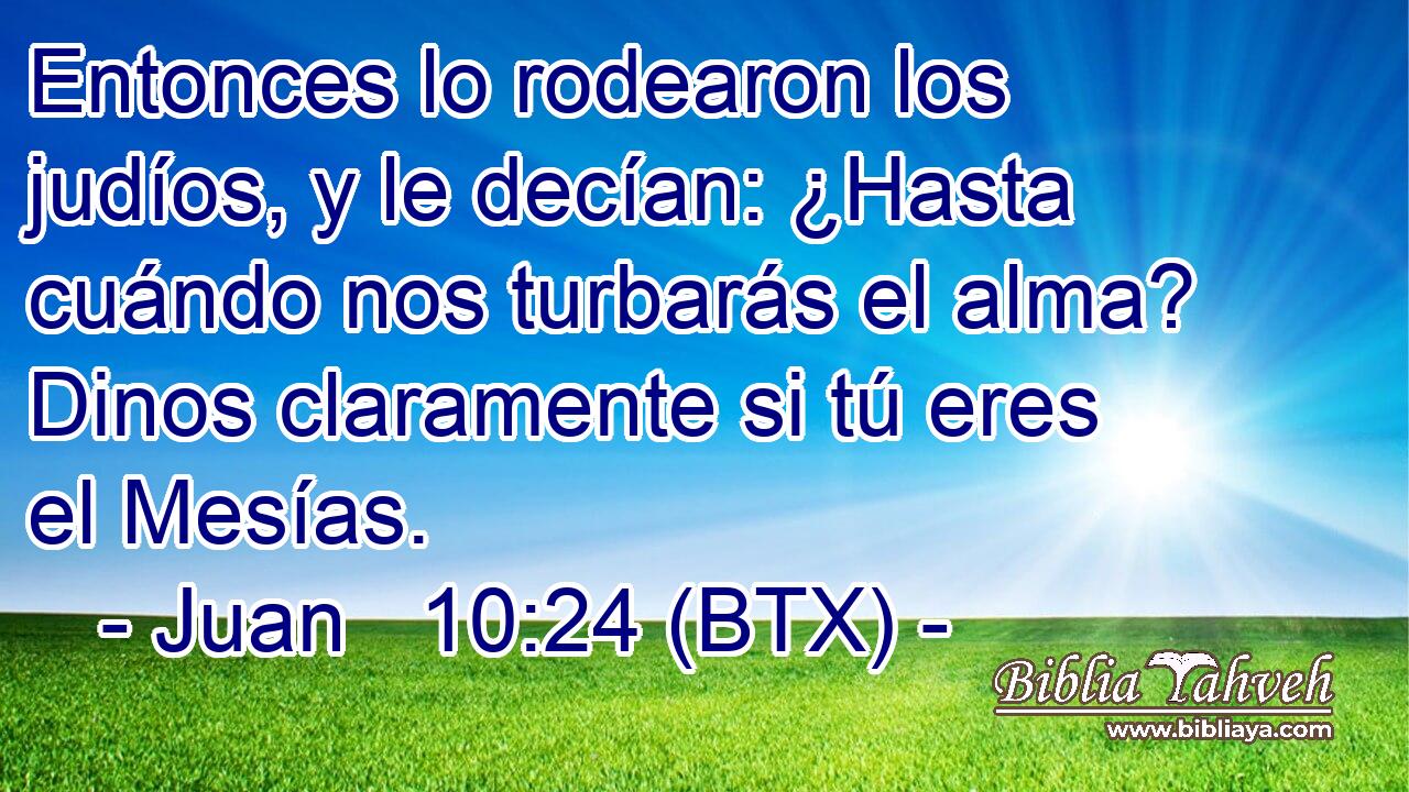 Entonces lo rodearon los judíos, y le decían: ¿Hasta cuándo nos turbarás el alma? Dinos claramente si tú eres el Mesías.