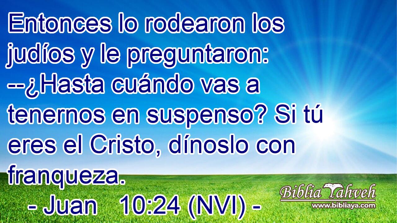 Entonces lo rodearon los judíos y le preguntaron: --¿Hasta cuándo vas a tenernos en suspenso? Si tú eres el Cristo, dínoslo con franqueza. 