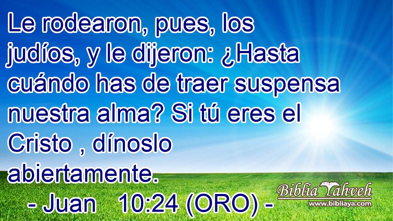  Le rodearon, pues, los judíos, y le dijeron: ¿Hasta cuándo has de traer suspensa nuestra alma? Si tú eres el Cristo , dínoslo abiertamente. 
