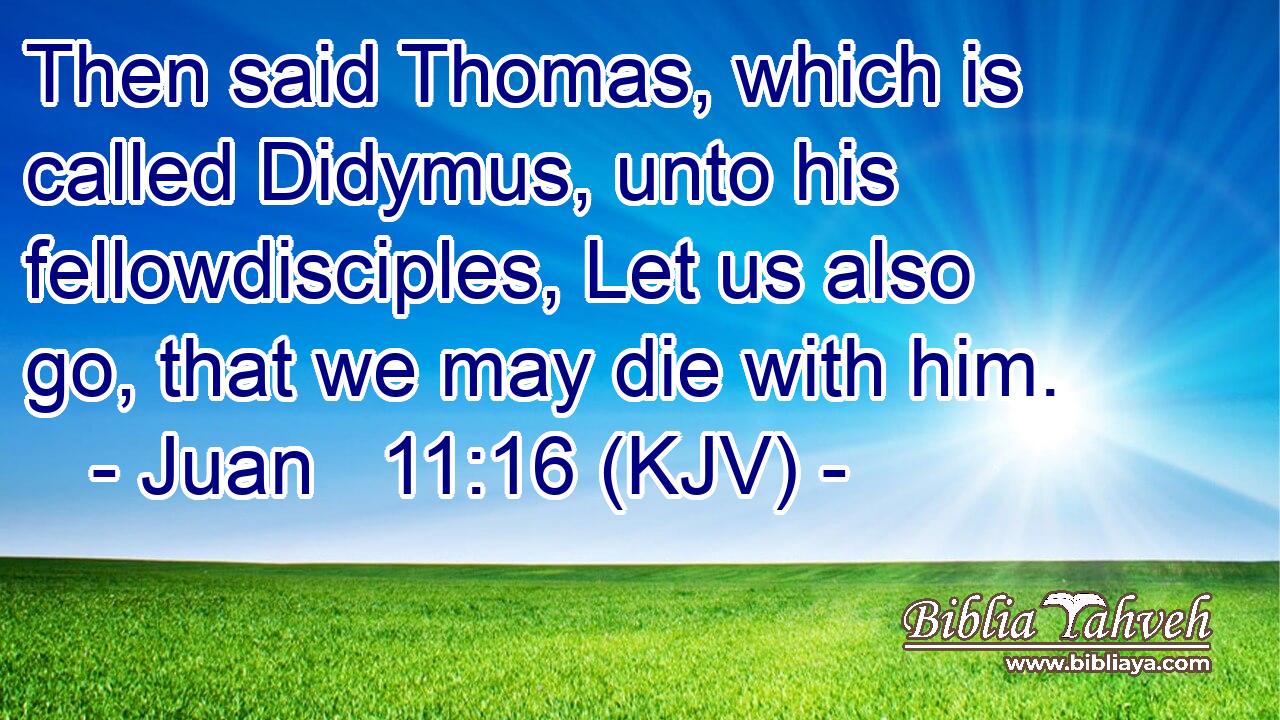 Then said Thomas, which is called Didymus, unto his fellowdisciples, Let us also go, that we may die with him.