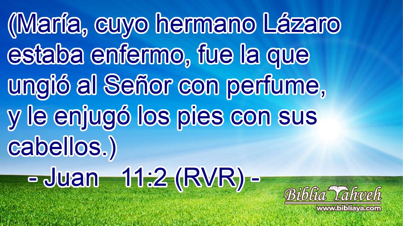 (María, cuyo hermano Lázaro estaba enfermo, fue la que ungió al Señor con perfume, y le enjugó los pies con sus cabellos.)