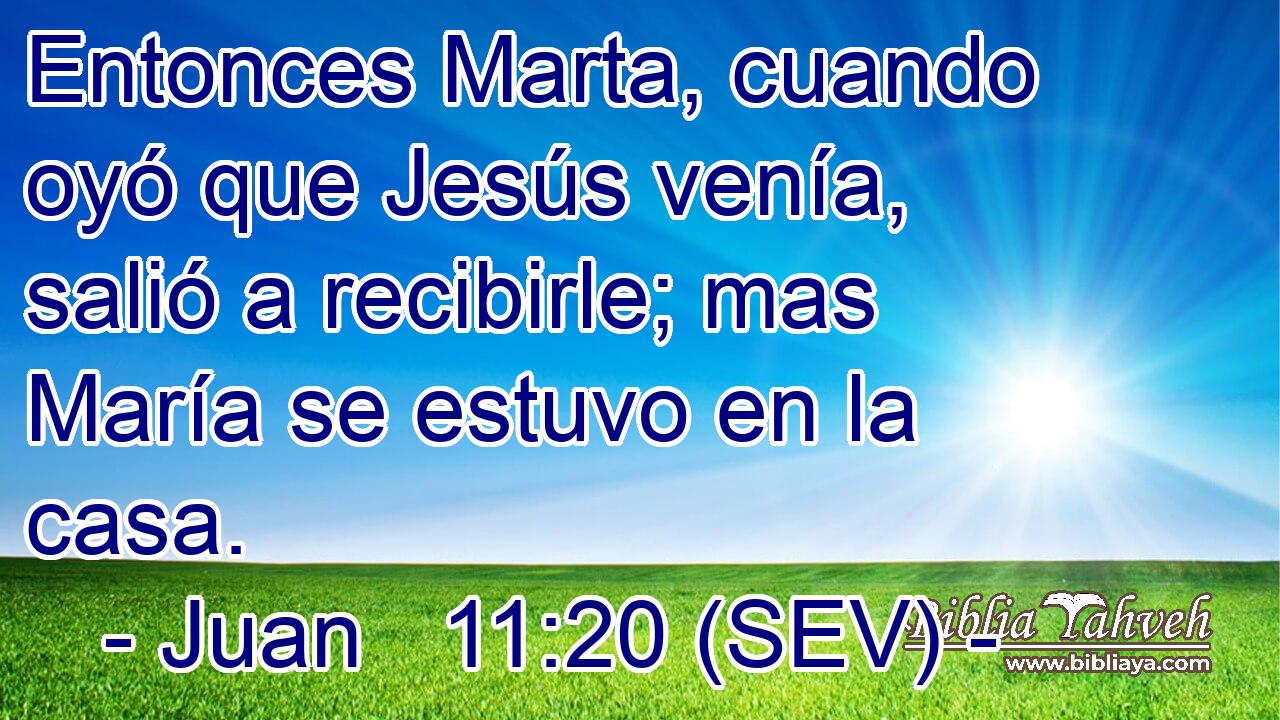 Entonces Marta, cuando oyó que Jesús venía, salió a recibirle; mas María se estuvo en la casa.