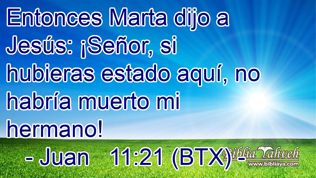 Entonces Marta dijo a Jesús: ¡Señor, si hubieras estado aquí, no habría muerto mi hermano!