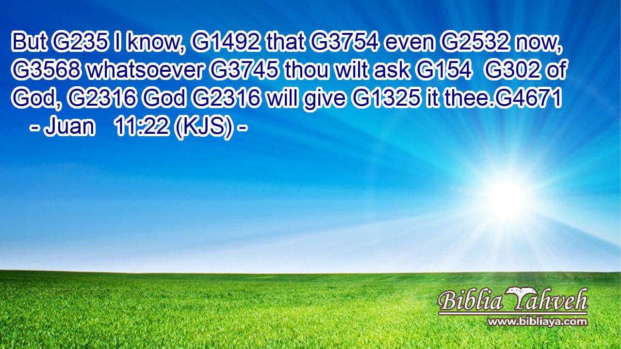 But G235 I know, G1492 that G3754 even G2532 now, G3568 whatsoever G3745 thou wilt ask G154  G302 of God, G2316 God G2316 will give G1325 it thee.G4671