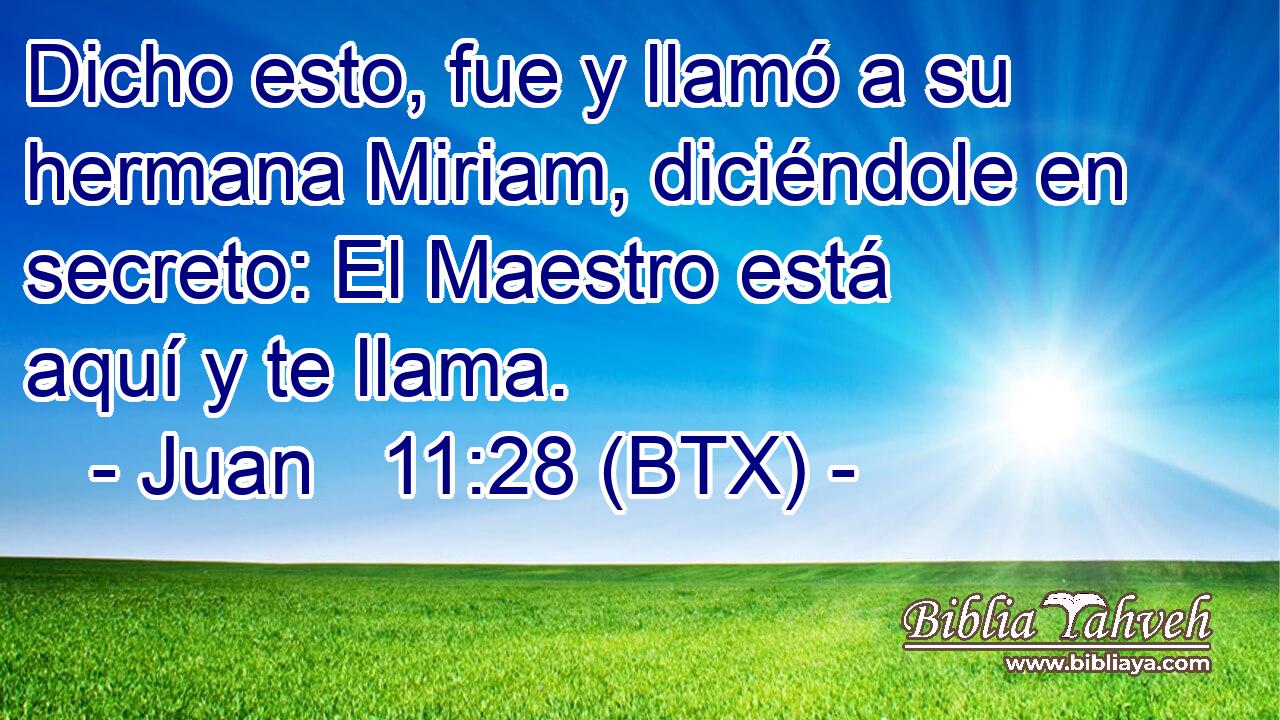 Dicho esto, fue y llamó a su hermana Miriam, diciéndole en secreto: El Maestro está aquí y te llama.