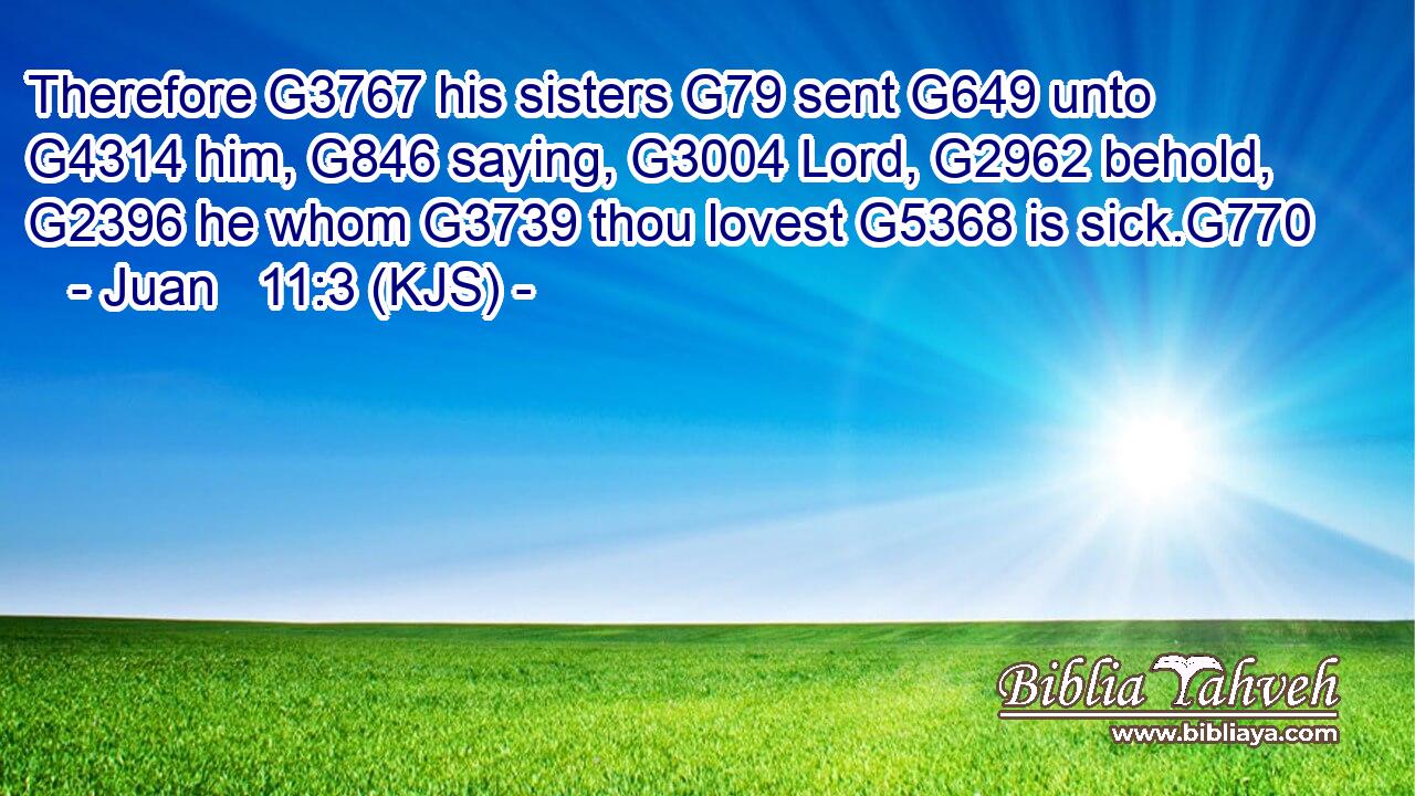 Therefore G3767 his sisters G79 sent G649 unto G4314 him, G846 saying, G3004 Lord, G2962 behold, G2396 he whom G3739 thou lovest G5368 is sick.G770