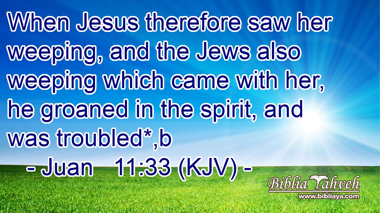 When Jesus therefore saw her weeping, and the Jews also weeping which came with her, he groaned in the spirit, and was troubled*,b