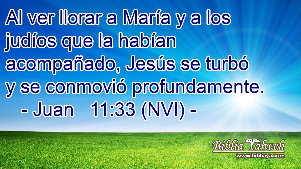  Al ver llorar a María y a los judíos que la habían acompañado, Jesús se turbó y se conmovió profundamente. 