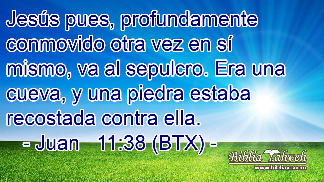 Jesús pues, profundamente conmovido otra vez en sí mismo, va al sepulcro. Era una cueva, y una piedra estaba recostada contra ella.