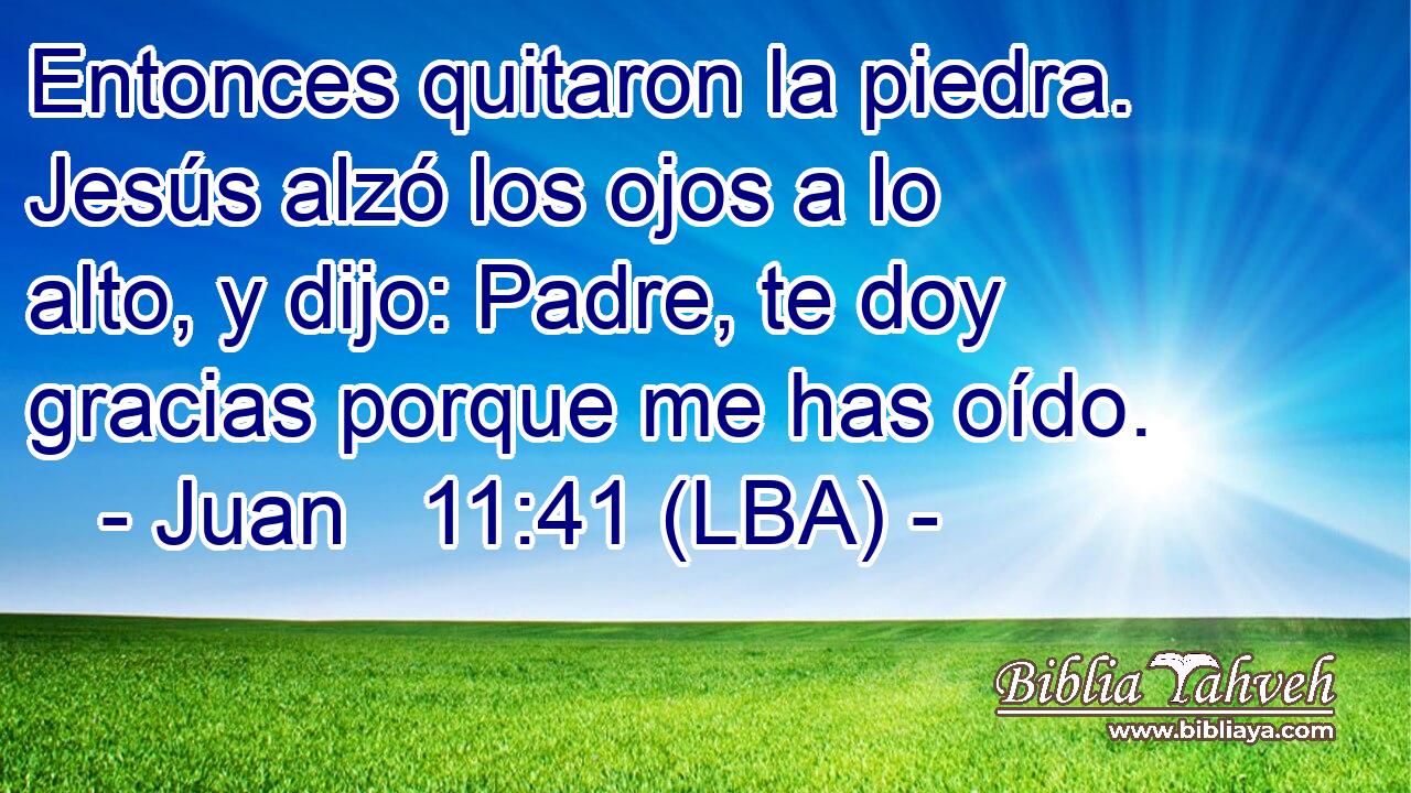 Entonces quitaron la piedra. Jesús alzó los ojos a lo alto, y dijo: Padre, te doy gracias porque me has oído.