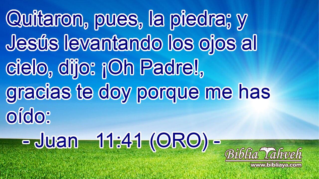  Quitaron, pues, la piedra; y Jesús levantando los ojos al cielo, dijo: ¡Oh Padre!, gracias te doy porque me has oído: 