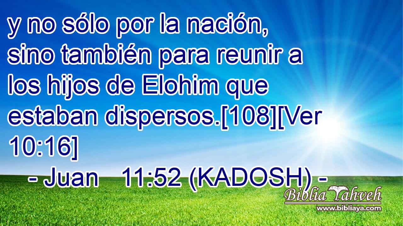  y no sólo por la nación, sino también para reunir a los hijos de Elohim que estaban dispersos.[108][Ver 10:16] 