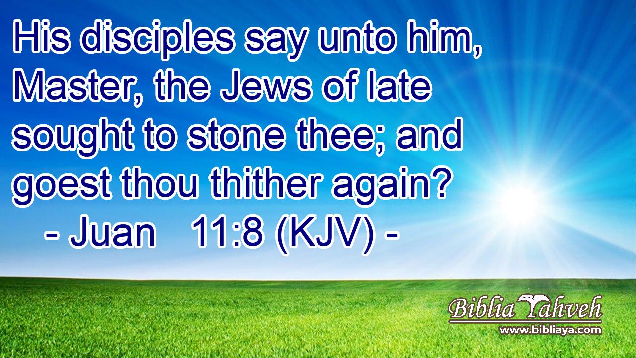 His disciples say unto him, Master, the Jews of late sought to stone thee; and goest thou thither again?