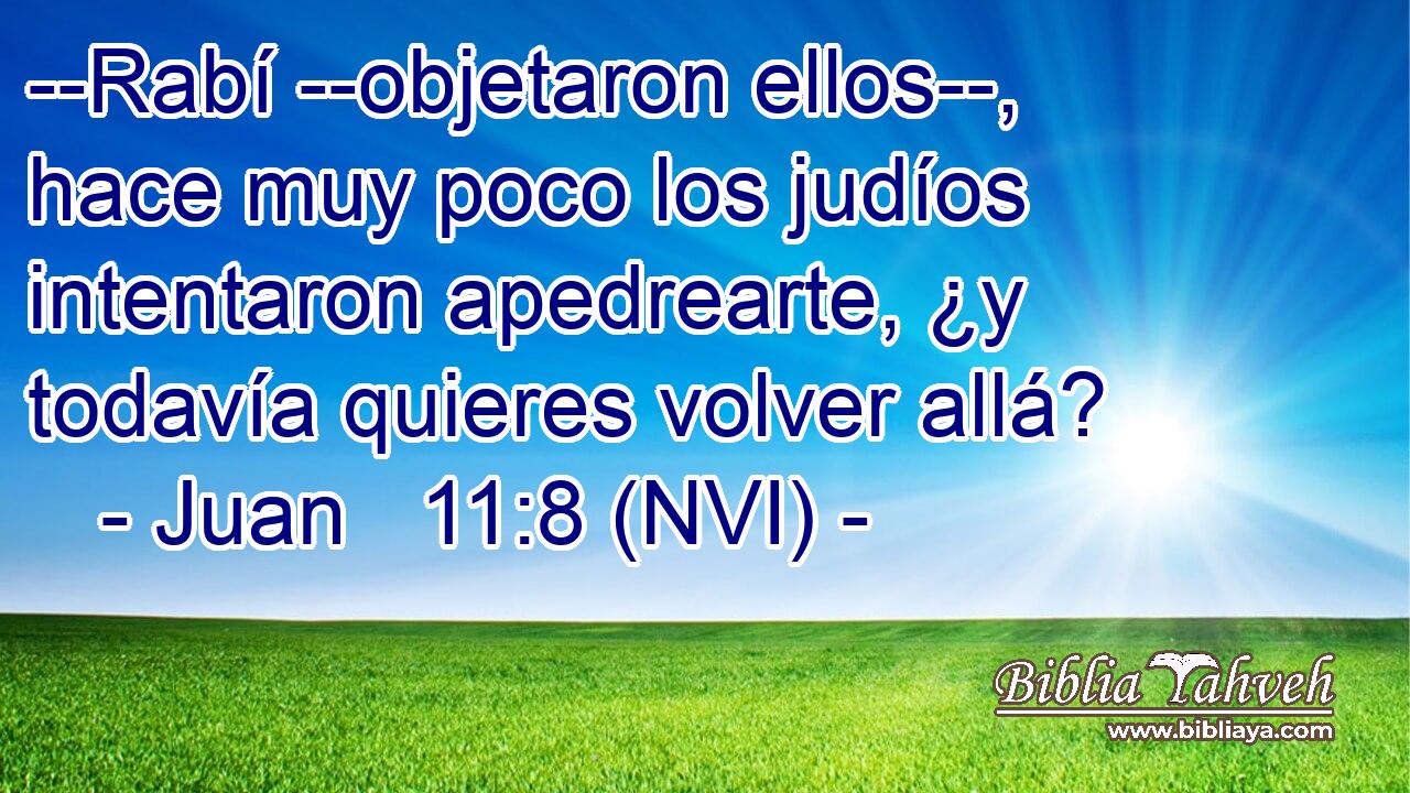  --Rabí --objetaron ellos--, hace muy poco los judíos intentaron apedrearte, ¿y todavía quieres volver allá? 