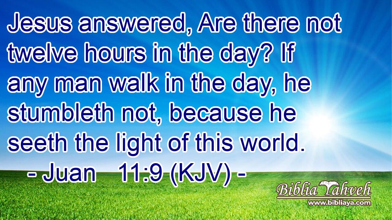 Jesus answered, Are there not twelve hours in the day? If any man walk in the day, he stumbleth not, because he seeth the light of this world.