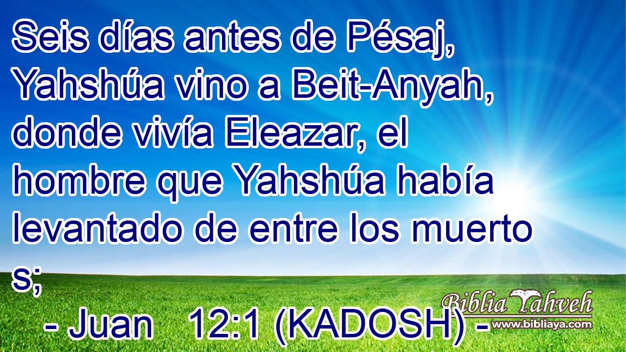  Seis días antes de Pésaj, Yahshúa vino a Beit-Anyah, donde vivía Eleazar, el hombre que Yahshúa había levantado de entre los muerto s; 