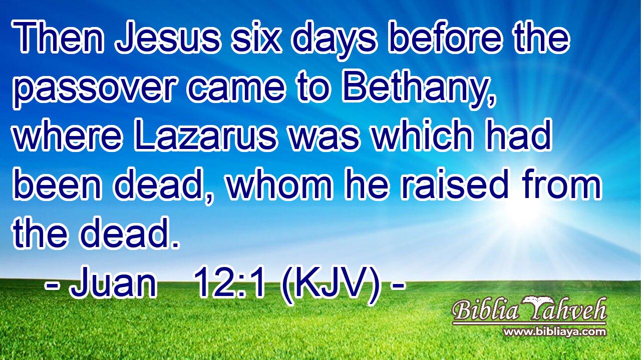 Then Jesus six days before the passover came to Bethany, where Lazarus was which had been dead, whom he raised from the dead.