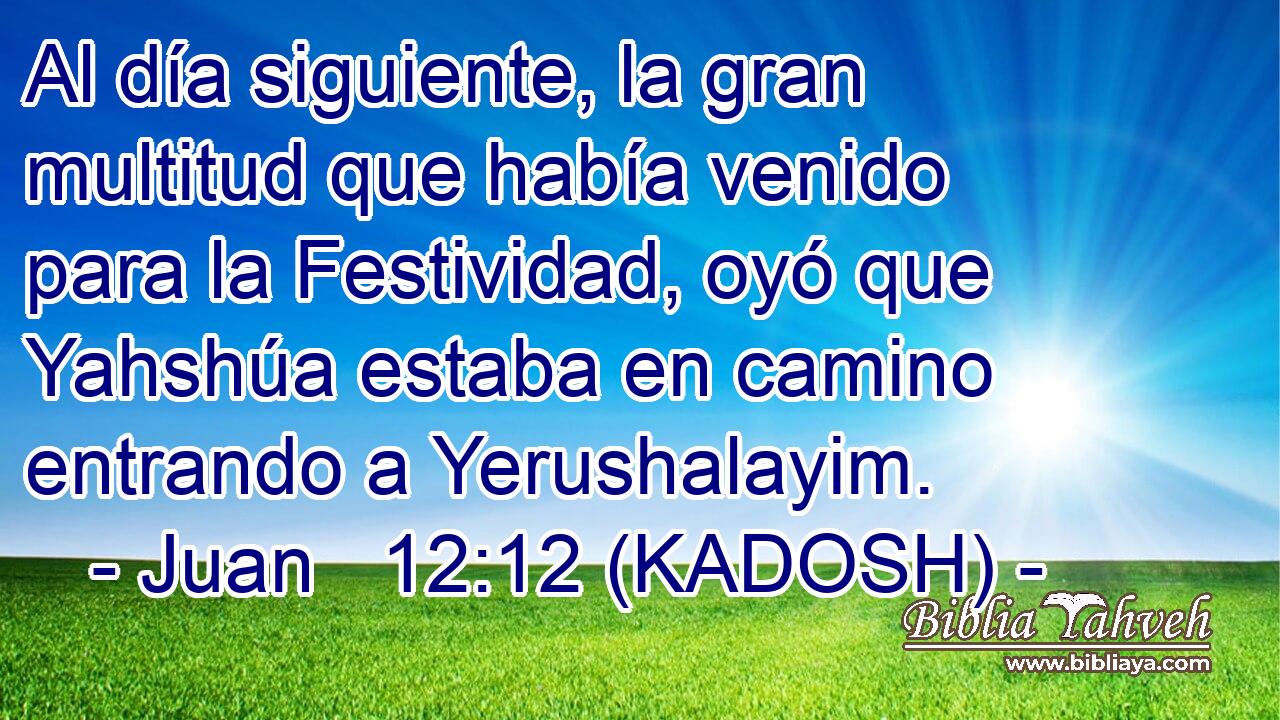  Al día siguiente, la gran multitud que había venido para la Festividad, oyó que Yahshúa estaba en camino entrando a Yerushalayim. 