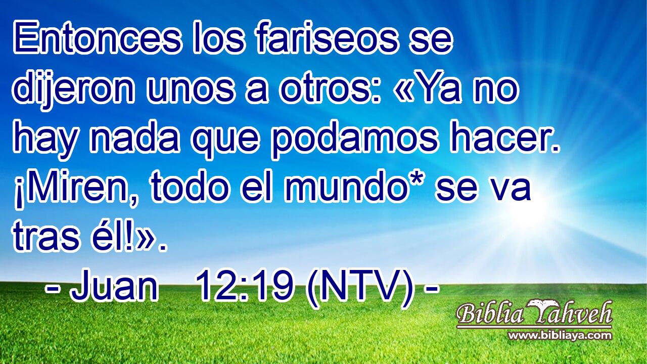 Entonces los fariseos se dijeron unos a otros: «Ya no hay nada que podamos hacer. ¡Miren, todo el mundo* se va tras él!».