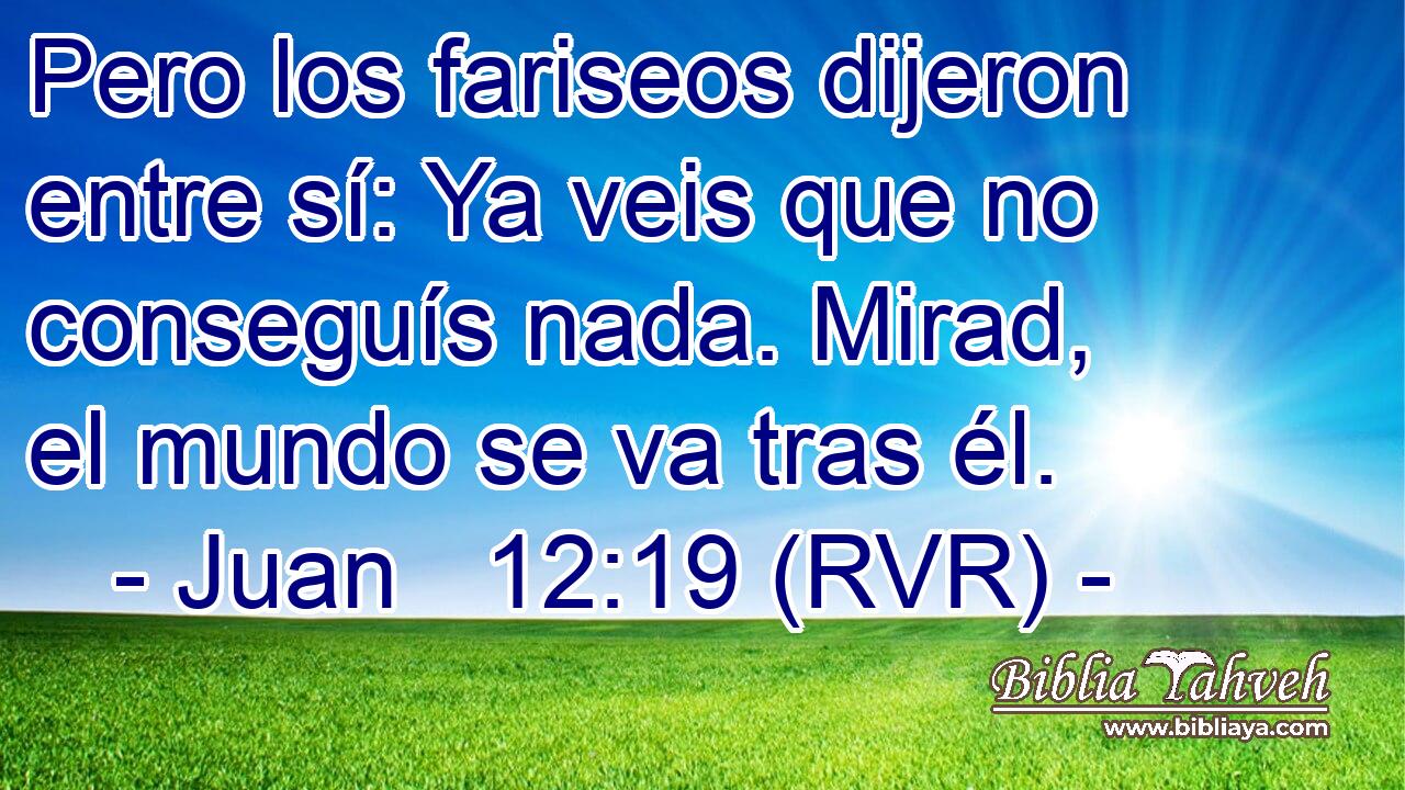 Pero los fariseos dijeron entre sí: Ya veis que no conseguís nada. Mirad, el mundo se va tras él.