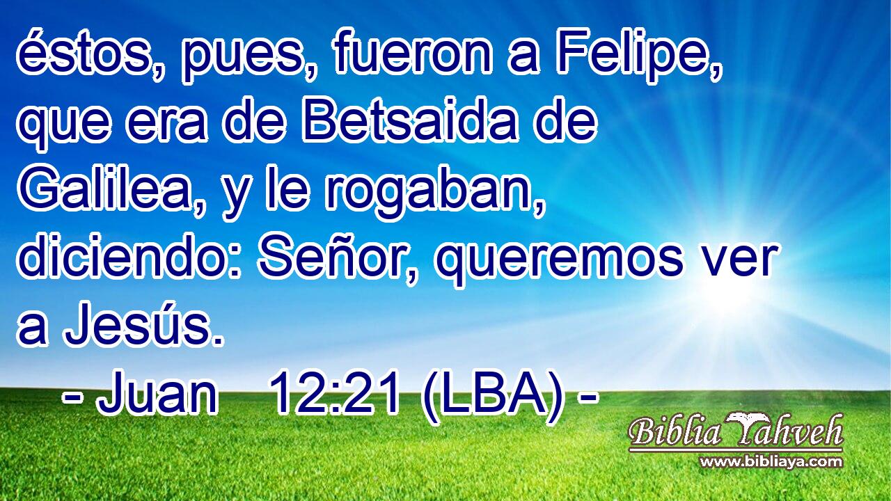 éstos, pues, fueron a Felipe, que era de Betsaida de Galilea, y le rogaban, diciendo: Señor, queremos ver a Jesús.