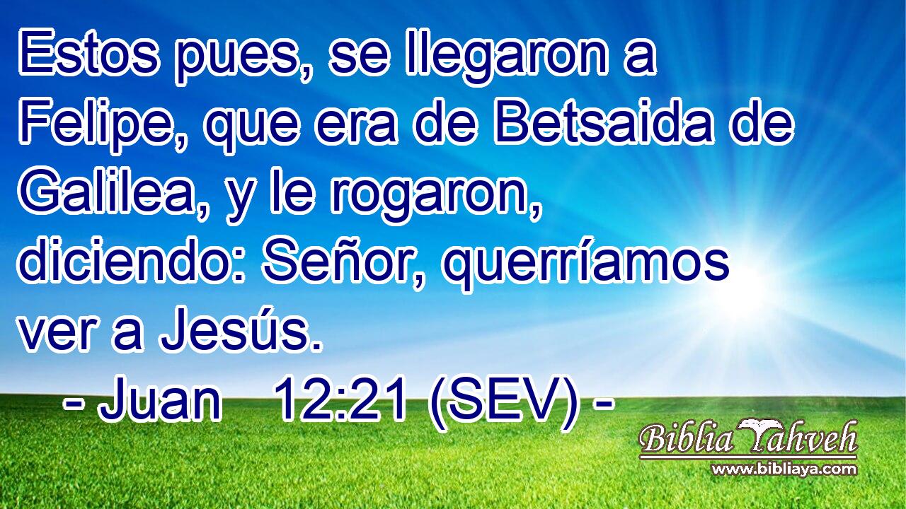 Estos pues, se llegaron a Felipe, que era de Betsaida de Galilea, y le rogaron, diciendo: Señor, querríamos ver a Jesús.