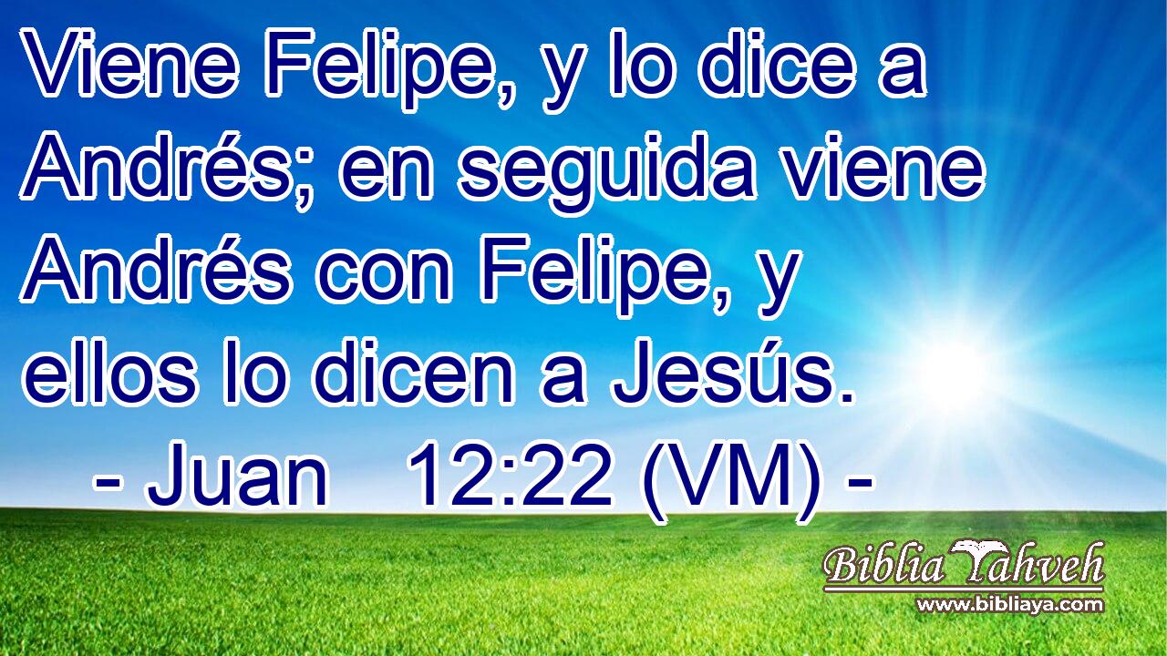  Viene Felipe, y lo dice a Andrés; en seguida viene Andrés con Felipe, y ellos lo dicen a Jesús. 