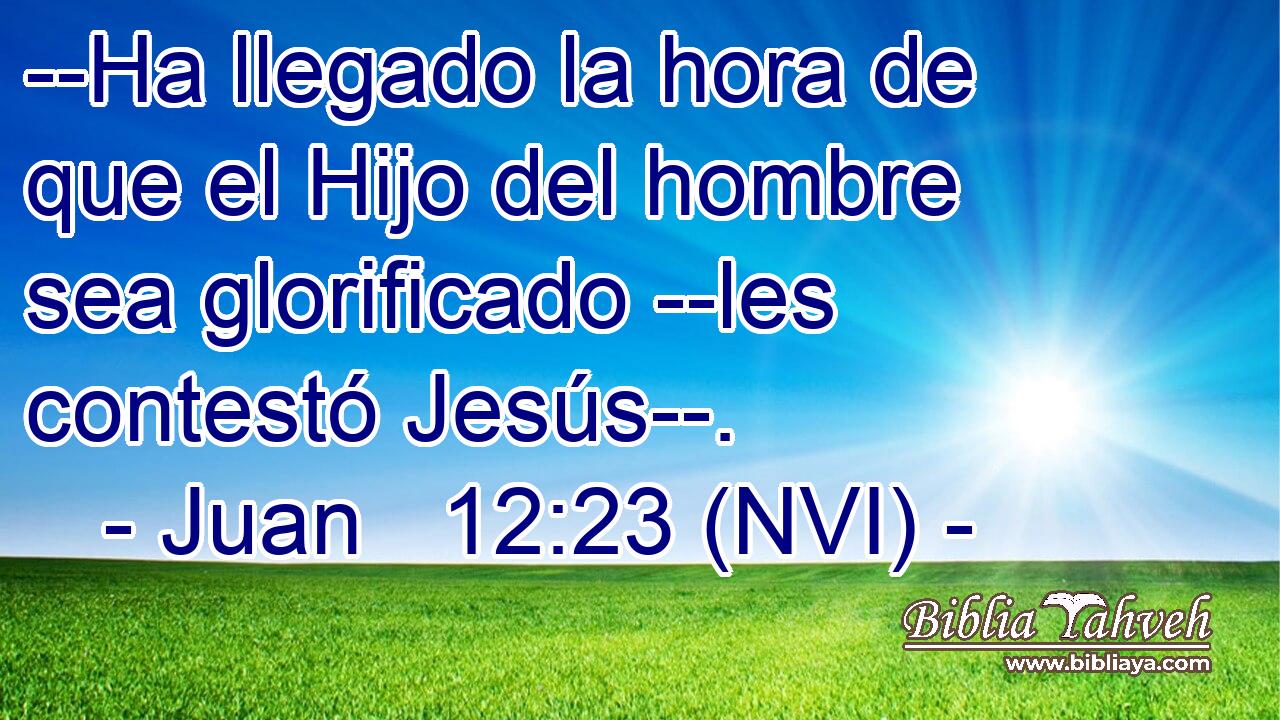  --Ha llegado la hora de que el Hijo del hombre sea glorificado --les contestó Jesús--. 