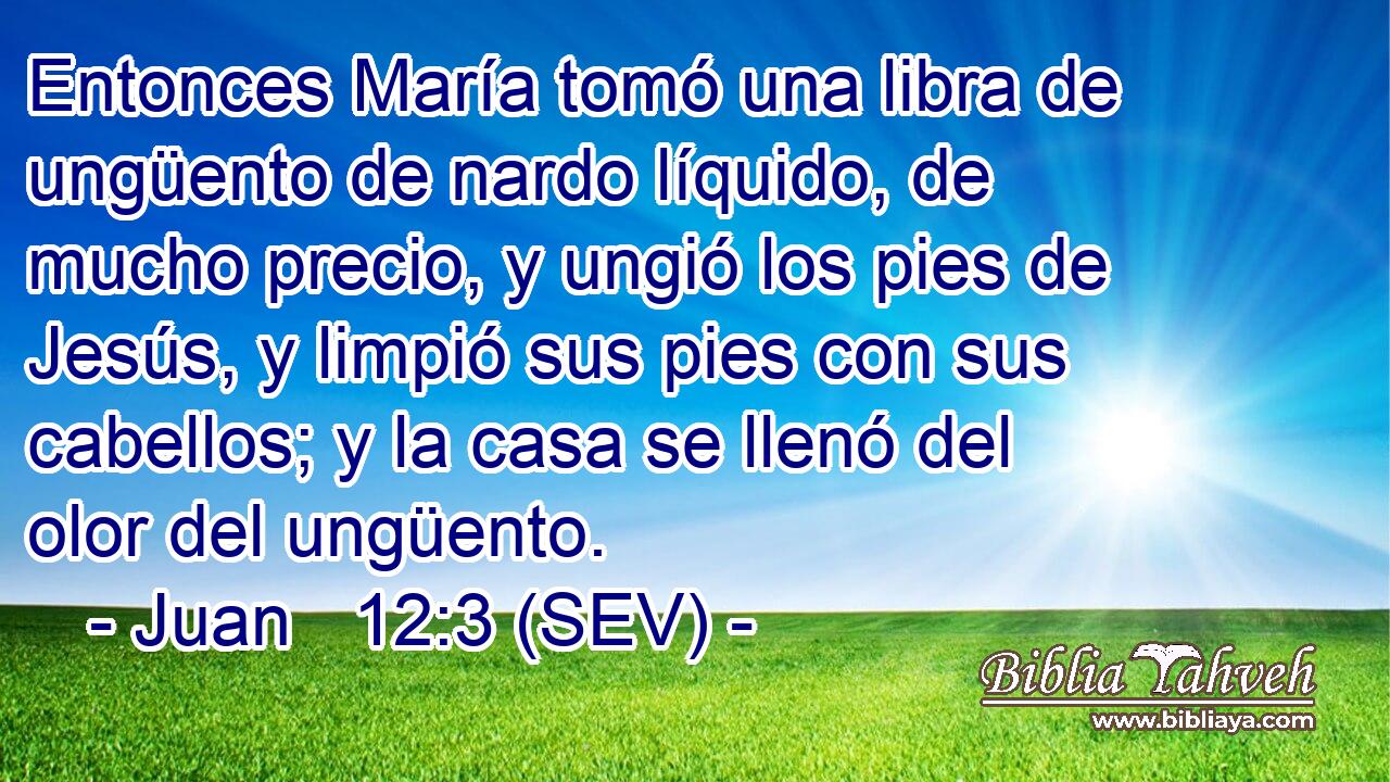 Entonces María tomó una libra de ungüento de nardo líquido, de mucho precio, y ungió los pies de Jesús, y limpió sus pies con sus cabellos; y la casa se llenó del olor del ungüento.