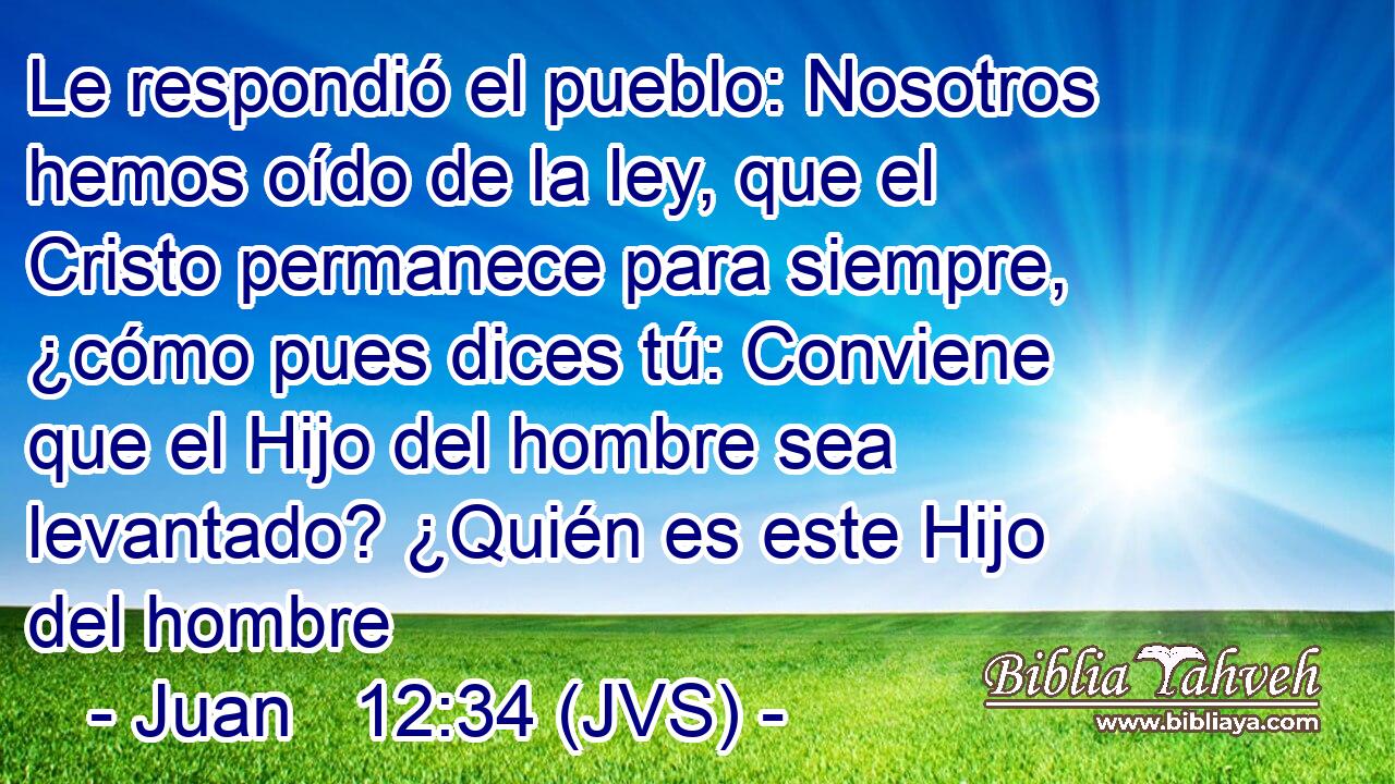 Le respondió el pueblo: Nosotros hemos oído de la ley, que el Cristo permanece para siempre, ¿cómo pues dices tú: Conviene que el Hijo del hombre sea levantado? ¿Quién es este Hijo del hombre