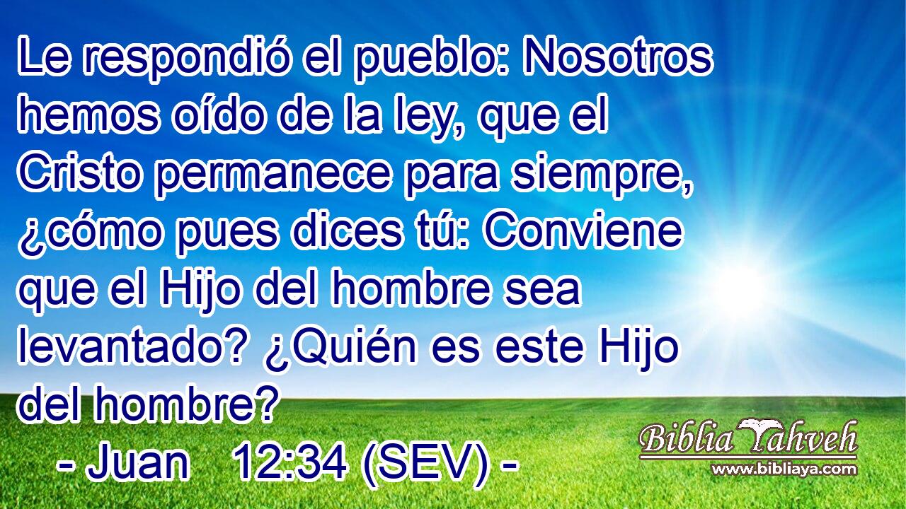 Le respondió el pueblo: Nosotros hemos oído de la ley, que el Cristo permanece para siempre, ¿cómo pues dices tú: Conviene que el Hijo del hombre sea levantado? ¿Quién es este Hijo del hombre?