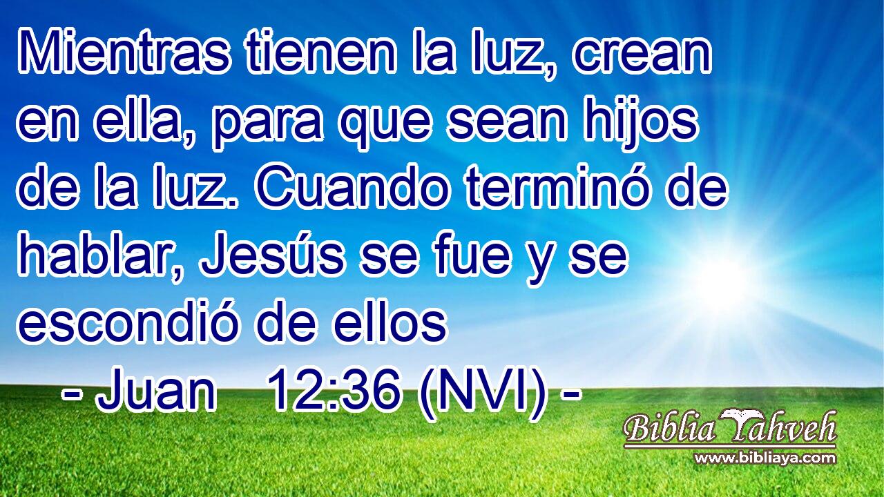  Mientras tienen la luz, crean en ella, para que sean hijos de la luz. Cuando terminó de hablar, Jesús se fue y se escondió de ellos 