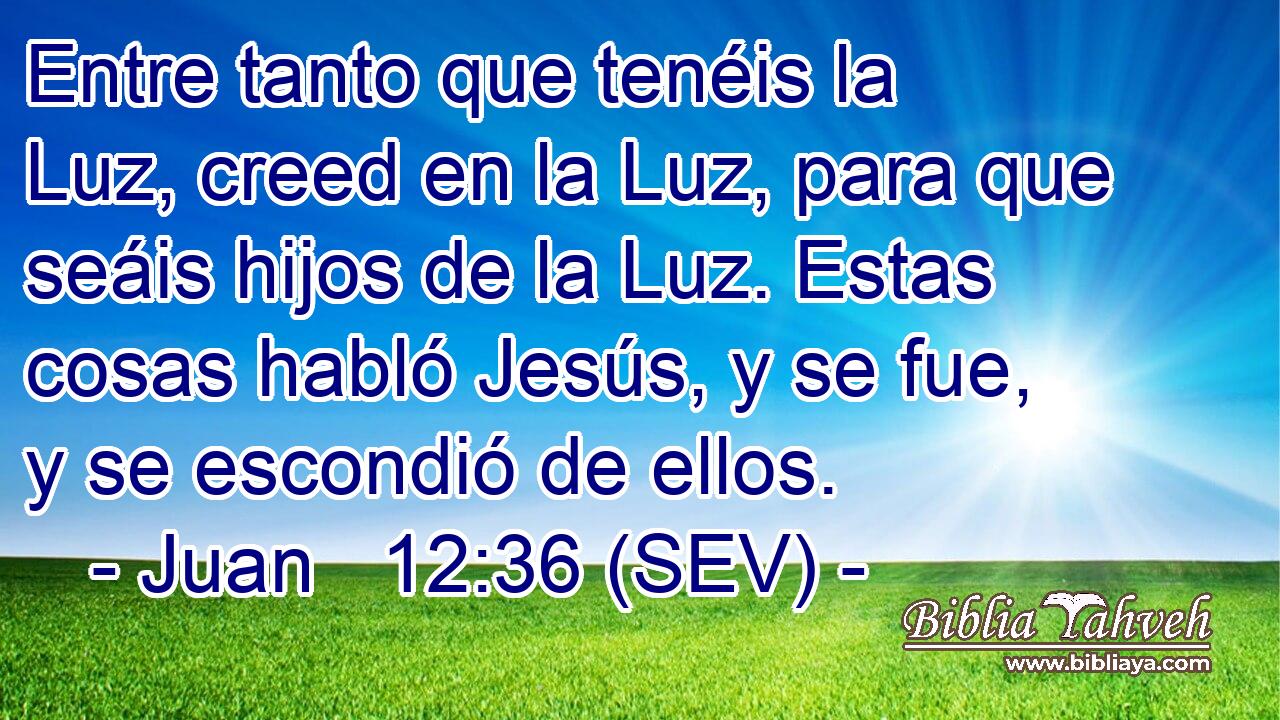 Entre tanto que tenéis la Luz, creed en la Luz, para que seáis hijos de la Luz. Estas cosas habló Jesús, y se fue, y se escondió de ellos.