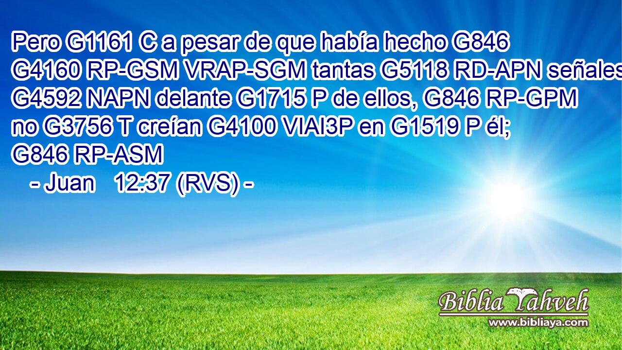 Pero G1161 C a pesar de que había hecho G846 G4160 RP-GSM VRAP-SGM tantas G5118 RD-APN señales G4592 NAPN delante G1715 P de ellos, G846 RP-GPM no G3756 T creían G4100 VIAI3P en G1519 P él; G846 RP-ASM 