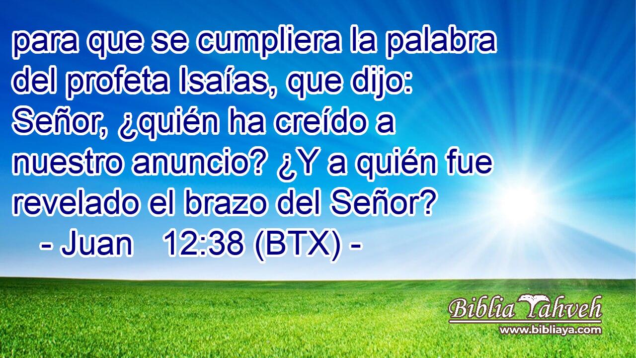 para que se cumpliera la palabra del profeta Isaías, que dijo: Señor, ¿quién ha creído a nuestro anuncio? ¿Y a quién fue revelado el brazo del Señor?