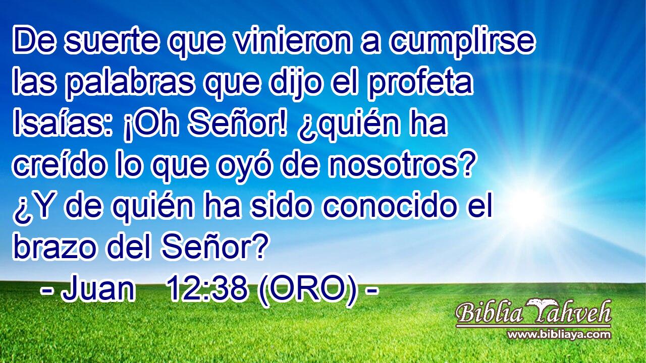  De suerte que vinieron a cumplirse las palabras que dijo el profeta Isaías: ¡Oh Señor! ¿quién ha creído lo que oyó de nosotros? ¿Y de quién ha sido conocido el brazo del Señor? 