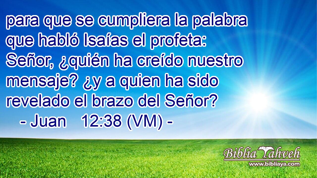  para que se cumpliera la palabra que habló Isaías el profeta: Señor, ¿quién ha creído nuestro mensaje? ¿y a quien ha sido revelado el brazo del Señor? 