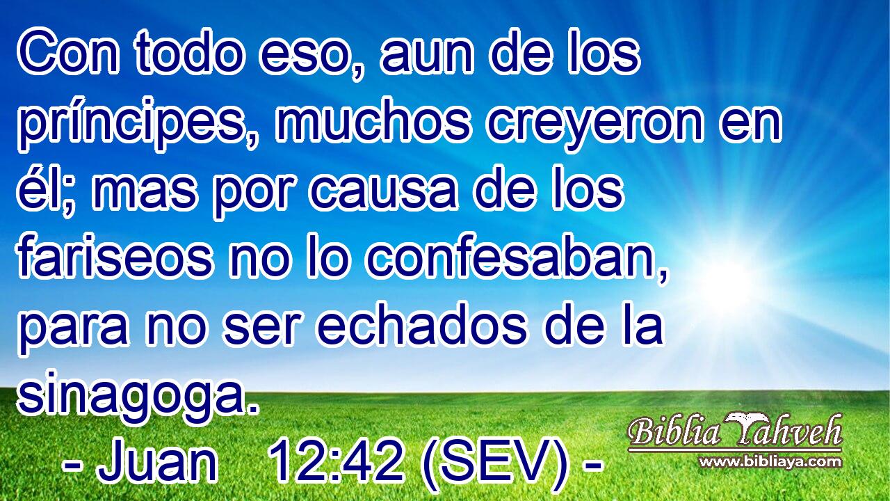 Con todo eso, aun de los príncipes, muchos creyeron en él; mas por causa de los fariseos no lo confesaban, para no ser echados de la sinagoga.