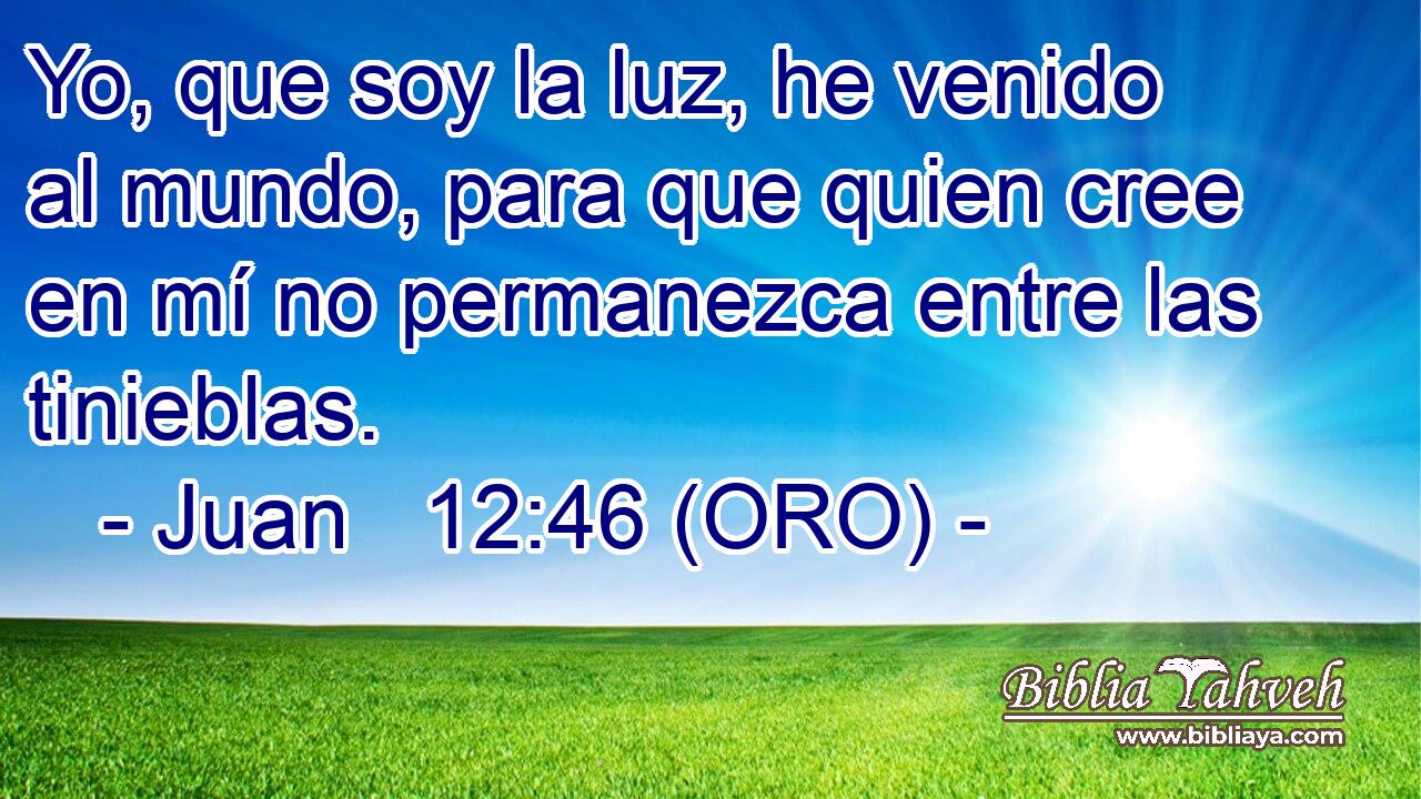  Yo, que soy la luz, he venido al mundo, para que quien cree en mí no permanezca entre las tinieblas. 