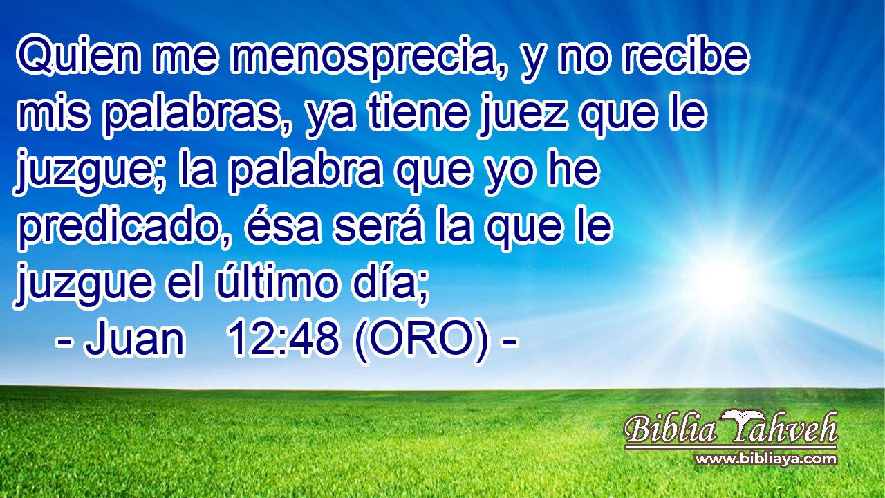  Quien me menosprecia, y no recibe mis palabras, ya tiene juez que le juzgue; la palabra que yo he predicado, ésa será la que le juzgue el último día; 
