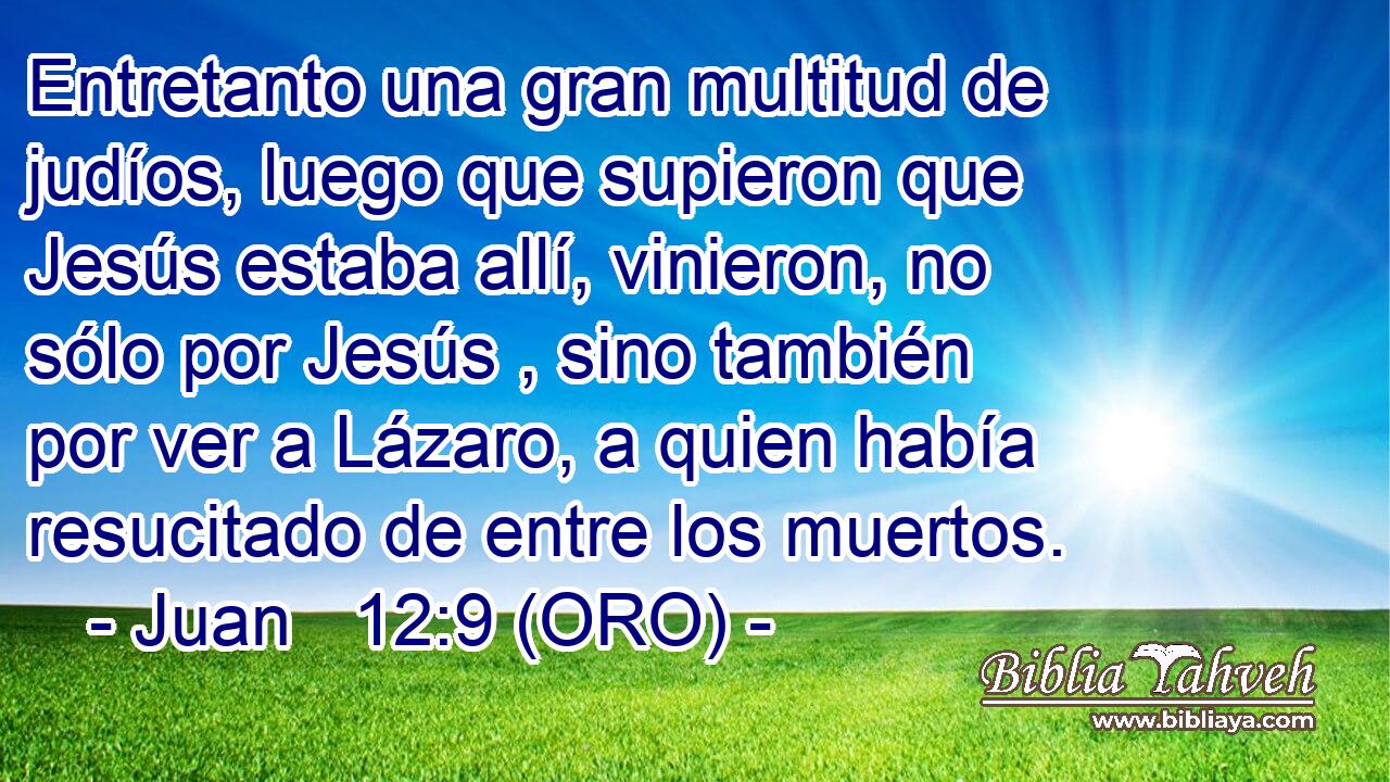  Entretanto una gran multitud de judíos, luego que supieron que Jesús estaba allí, vinieron, no sólo por Jesús , sino también por ver a Lázaro, a quien había resucitado de entre los muertos. 