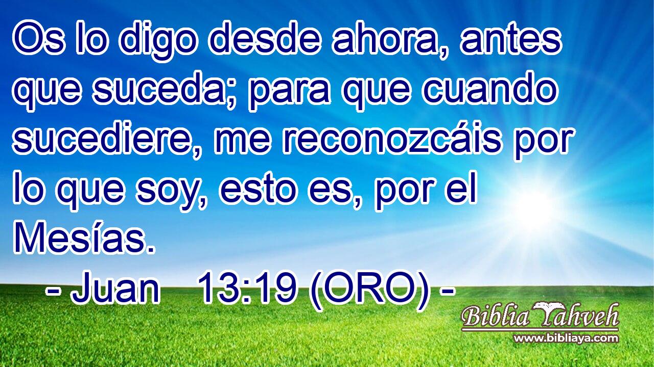  Os lo digo desde ahora, antes que suceda; para que cuando sucediere, me reconozcáis por lo que soy, esto es, por el Mesías. 