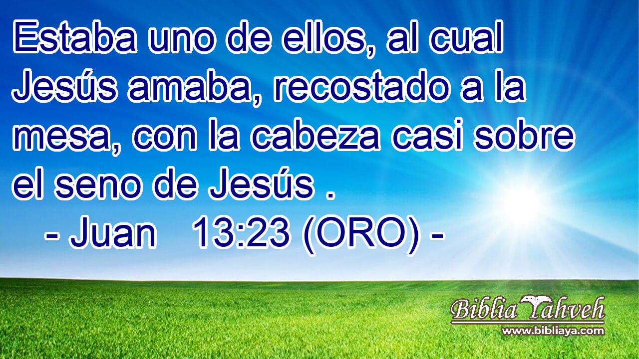  Estaba uno de ellos, al cual Jesús amaba, recostado a la mesa, con la cabeza casi sobre el seno de Jesús . 