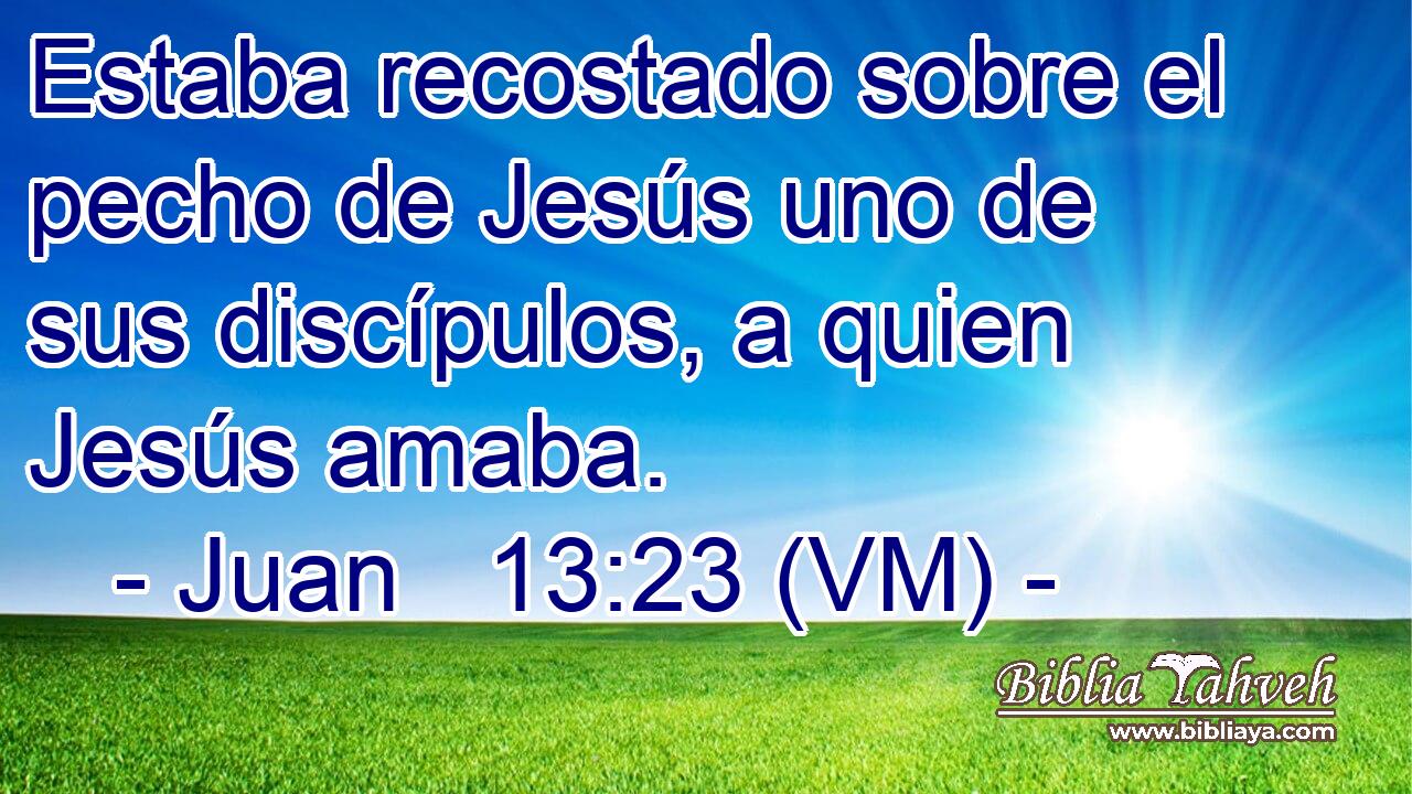  Estaba recostado sobre el pecho de Jesús uno de sus discípulos, a quien Jesús amaba. 