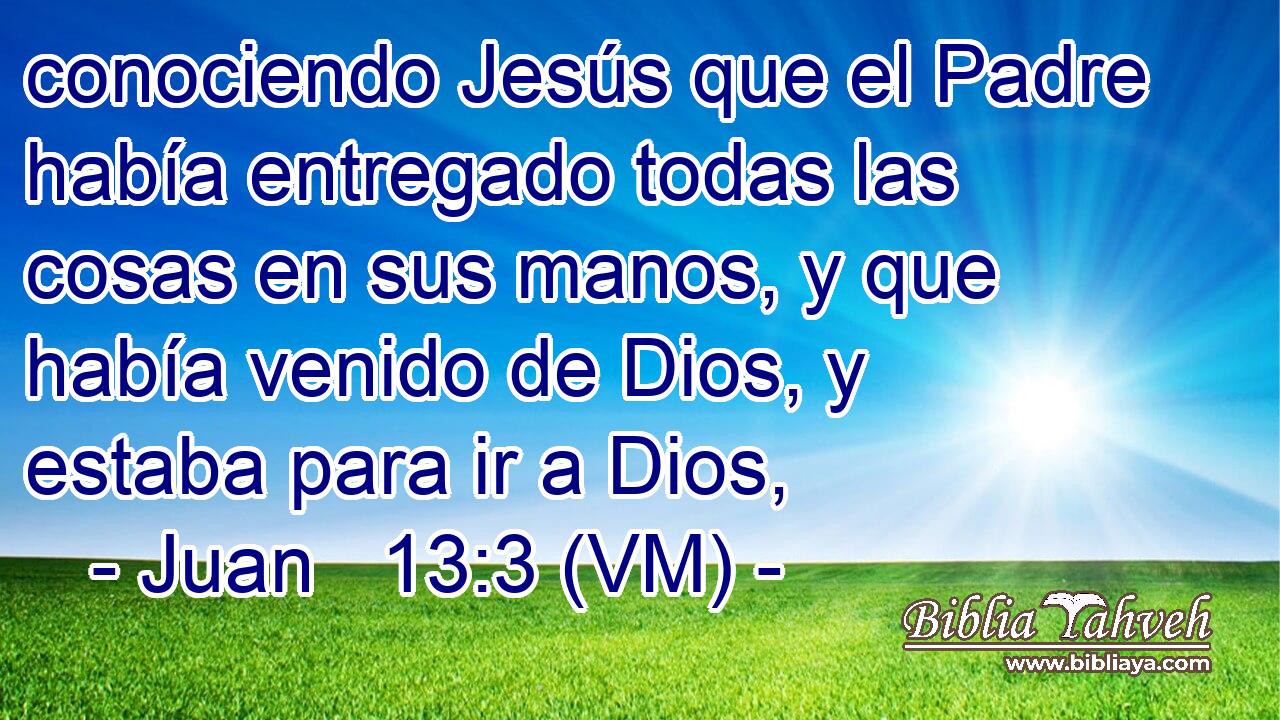  conociendo Jesús que el Padre había entregado todas las cosas en sus manos, y que había venido de Dios, y estaba para ir a Dios, 