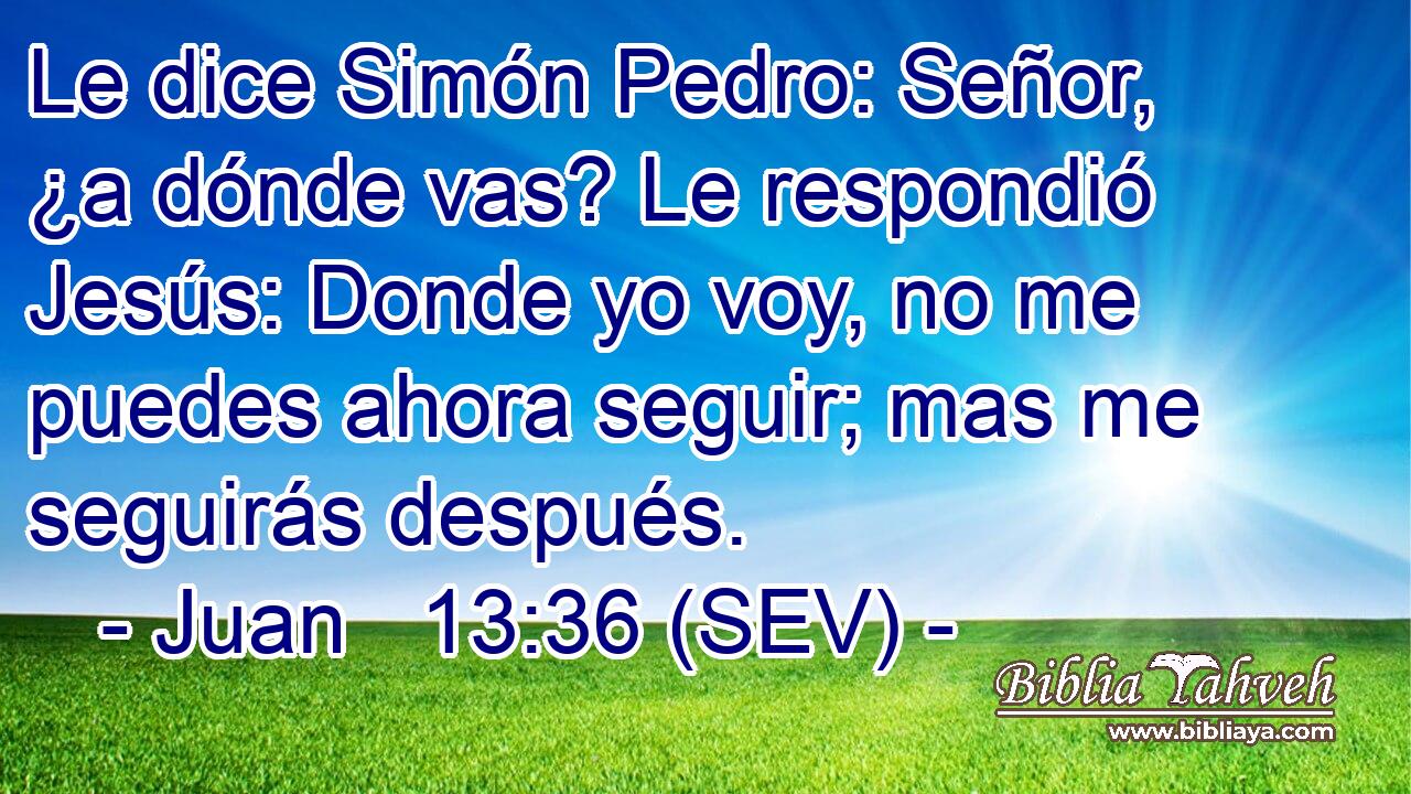 Le dice Simón Pedro: Señor, ¿a dónde vas? Le respondió Jesús: Donde yo voy, no me puedes ahora seguir; mas me seguirás después.