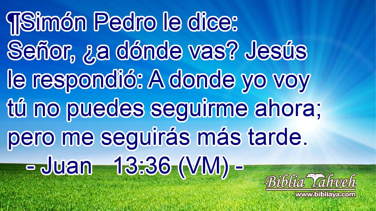  ¶Simón Pedro le dice: Señor, ¿a dónde vas? Jesús le respondió: A donde yo voy tú no puedes seguirme ahora; pero me seguirás más tarde. 